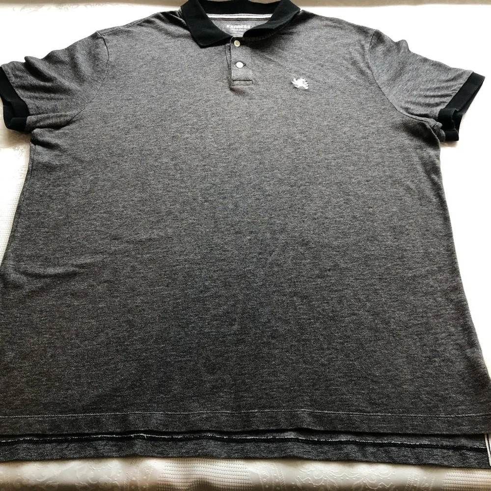 Express Pique Polo Gray Shirt Men’s Size XXL Short Sleeves Button-Up Casual-Fit
